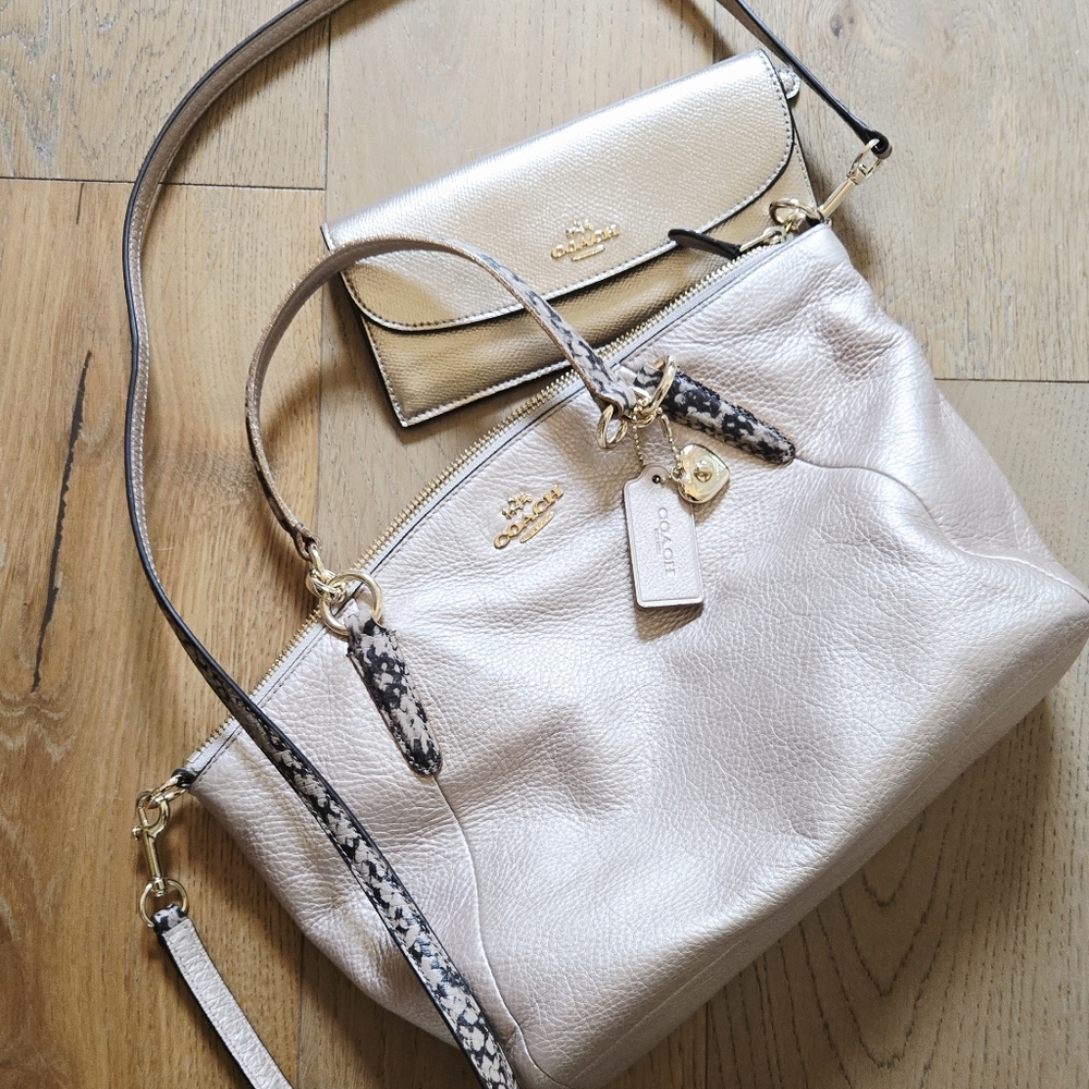 Coach Rose Gold Crossbody With Heart Charm And With Wallet NWOT